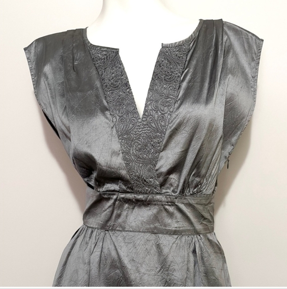 NWT 100% Silk Calypso St. Barth Silk Metallic Gray Mini Dress Size S - Picture 2 of 6